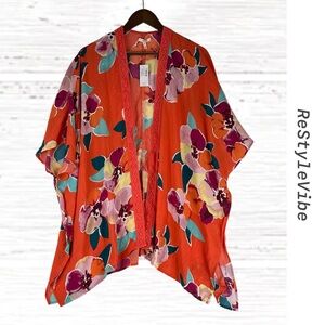 MAURICES Women’s Size OS Topper Kimono Style Cardigan Swim Cover Floral NEW NWT